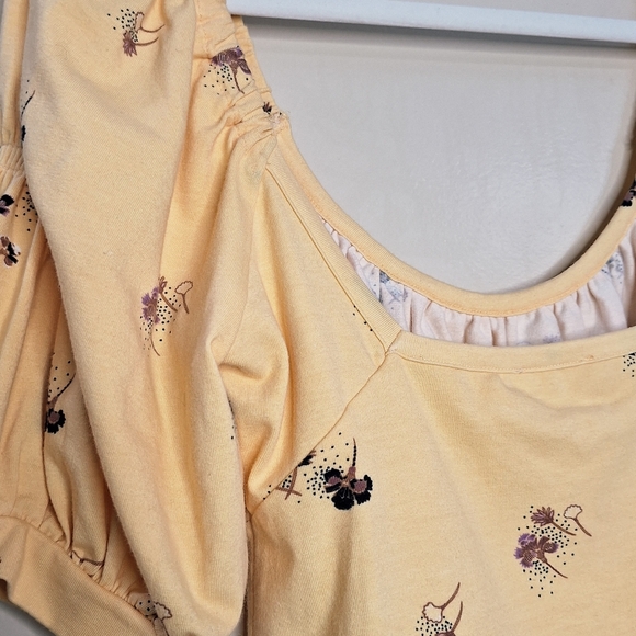 Free People Womens Play Date Yellow Floral Puff Sleeve Bodysuit Medium Milkmaid - Picture 8 of 15